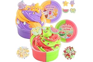 LAWOHO Butter Slime Set enthält 2X120ml zweifarbige Butter Schleim mit 6 Packungen Slime Add-Ins, Fluffy Slime für Kinder Party Favors, Schleim Kinder Set für Mädchen Jungen im Alter von 8-12 (Beach)