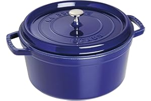 STAUB Cocotte en Fonte Émaillée avec Couvercle, Tous feux dont induction, 5 à 7 personnes, Ronde, 28 cm, 6,70 L, 7,7 kg, Bleu Intense