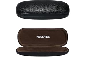molshine Hard Shell PU Leather Glasses Case,Travel Portable Eyeglasses Case for Men Women Girl Travel Study Work