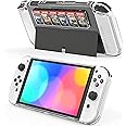 Khazna Protective Case for Switch OLED Model with Game Card Storage, Hard Plastic PC Cover for Nintendo Switch OLED Model Joycon Controller, Shockproof Protector for NS OLED Model (Transparent)