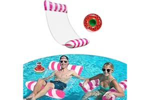 TAIHOBO Materac Dmuchany na Basen 4 w 1, Wygodny Hamak Wodny, dla Dorosłych i Dzieci, z Nadmuchiwanym Uchwytem na Napoje, Wytrzymały Materac Dmuchany z Siatką, Łatwy do Przenoszenia