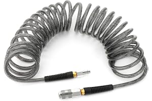 TAILONZ PNEUMATIC 1/4 tum x 7,5 m svart förstärkt polyuretan rekyl luftslang med böjningsbegränsare, 1/4 tum industriell snab