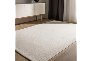 benuta Basic Alfombra Algodon Ron - Crema 140x200 cm - 100% Tejida a Mano - Estilo: Uni, Minimalista, Natural - Fácil Cuidado para Salon, Sala de Estar y Dormitorio