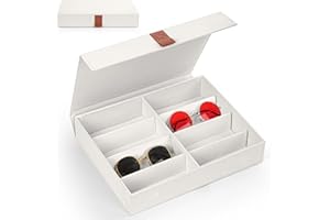 Winter Shore Porta Occhiali Multiplo Avorio - Espositore Occhiali, Protegge dalla Polvere - Espositore Occhiali da Sole con Coperchio, 8 Scomparti - Porta Orologi e Gioielli - 32,5 x 25 x 6,5 cm