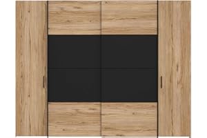 Forte Armadio DALATE 270, Guardaroba, Ante Scorrevoli Grande Camera da Letto Ante Battenti Stile Industriale, 4 Ante, Decoro Legno: Rovere Catania/Nero, 270x210x61 cm