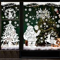 Autocollants Fenêtre Noël Réutilisables – Lot De 6 Feuilles 90x30 Cm – Design Flocons De Neige Et Sapins – PVC Statique, Sans Colle