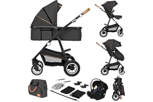 LIONELO Amber Coche de bebé multifuncional 3 en 1 Conjunto silla de paseo con el Asiento de Cubo e Capazo Manillar regulable Bolsa Mosquitero Protector de lluvia Asiento de coche