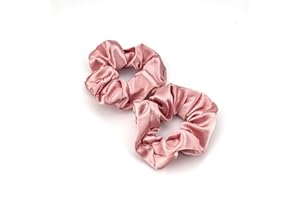 DTXLX 2 Pcs Scrunchies for Women, Soft Silk Scrunchies, Premium Satin Scrunchie Ponytail Holder, Hair Scrunchies for Women, Elastic Hair Ties for Long Fine & Thick Curly Hair Girls (Pink)