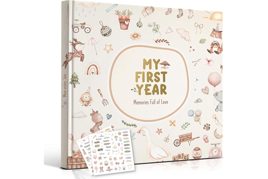 Hyggartn Baby Memory Book – My First Year Journal with Stickers (84 Pages) Gender-Neutral Keepsake for Boys & Girls Thoughtful Gift for New Parents