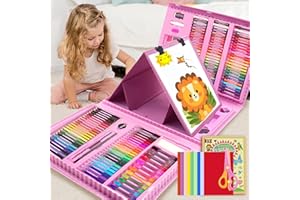 208 PCS Art Supplies,Drawing Art Kit for Kids Girls Boys Teens Artist, Art Set Case with Trifold Easel, Includes Oil Pastels, Crayons, Colored Pencils, Coloring Book, Scissors, Origami Paper 40 Sheets
