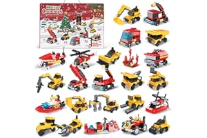 HOAROSALL Adventskalender 2023 Weihnachten Advent Countdown Kalender 24pcs Engineering und Feuerwehrauto Bauklötze Spielzeug Modelle Konstruktionsspielzeug Geschenke für Kinder Jungen Mädchen