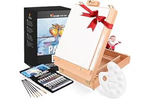 ‎ZENACOLOR Acrylfarbe Set für Künstler 34-teilige - mit Malkoffer für Erwachsene aus Holz, Staffelei 24 Tuben Acrylfarben, 6 Malpinsel, Leinwand, Spachtelmesser und Mixpalette