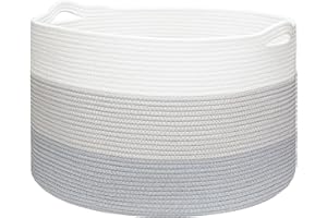 Ajiteogy XXXL Panier à linge, dimensions D55 x H35 cm, Panier tressé pour couverture de 88 litres, Panier en corde de coton pour salon, jouets, serviettes, coussins, vêtements, grand panier a linge