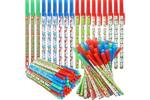 KAHEIGN 60 Piezas Bolígrafos Navideños, 6 Estilos Bolígrafo Stick Retráctil 16CM Muñeco de Nieve Reno Papá Noel Bolígrafos de Punta Redonda para Rellenar Calcetines Navideños Fiesta Regalo