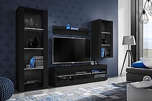 Komodee Wohnwand Wohnzimmerset Tivoli Medio, Schwarz/Schwarz, Breite 245cm x Höhe 159cm x Tiefe 35cm, ohne LED, für Wohnzimmer, Schlafzimmer