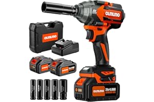 olmlmo Cordless Impact Wrench 1/2 Inch 738Ft-lbs（1000N.m High Torque Brushless Impact Wrench, 20V Electric Impact Wrench w/ 2X 4.0Ah Battery, Fast Charger & 5 Sockets, Power Impact Gun for Car Home