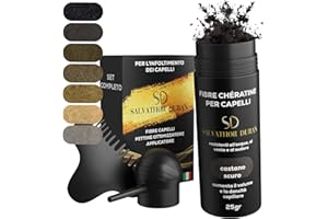 SD SALVATHOR DURAN Fibre cheratina per capelli, cheratina per capelli, fibre capelli - Salvathor Duran Kit 3 Pezzi (Fibra 25 g + Applicatore + Pettine) Castano Scuro