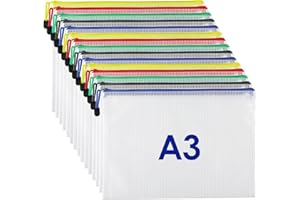 KTRIO Plastic Wallets Document Wallet, 15PCS A3 Mesh Document File Folders Pouch Zipper Bags, A3 Zip Bag Zipped Wallets Ziplock Bags for School Office Supplies, Travel Accessories