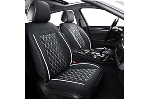 VANKERFUL Car Seat Covers Full Set,Universal Fit For Most Cars,SUV,Sedans and Pick-up Trucks,Automotive Vehicle Faux Leather Cushion Covers for 5 Passenger Cars(Full Set,Black/White)