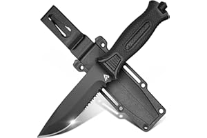 Naifu® The Outdoor – Couteau de survie semi-cranté 12 cm – Lame fixe Drop Point en acier inoxydable | Étui rigide inclus | Pour bushcraft, bivouac, camping – couteau camping