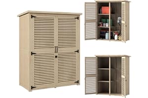 Outsunny Cobertizo de Madera 0,83 m² 127x65x168 cm Armario de Exterior de Madera con 2 Puertas de Persiana 2 Estantes 2 Asas y Techo Impermeable para Jardín Natural