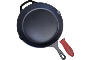 LA CUISINE FOR LIFE La Cuisine - Padella in ghisa, 30,5 cm, con rivestimento in smalto nero opaco, supporti in silicone termoresistenti inclusi, ideale per interni ed esterni, adatta al forno