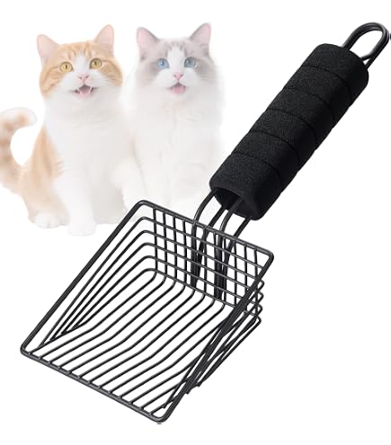 Vegena Katzenstreu Schaufel, Katzenstreuschaufel Aus Aluminiumlegierung, Streuschaufel Katzenklo Schaufel Katzen Schaufel Mit Bequemem Gummi Langer Griff Für Haustier Katzen Kätzchen