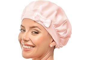 ‎GOLDEN STAR BEAUTY Seidenhaube – Schlafhaube aus 100% Maulbeerseide, atmungsaktive und anpassbare Schlafmütze, rutschfeste seidene Haarhaube, Nachtmütze für lockiges Haar mit elastischem Band (Pink)