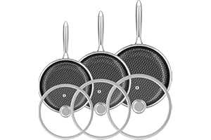 RIOVARM Acciaio inossidabile Set di padelle con coperchi Induzione Antiaderente Padella Wok 20cm 26cm 30cm Lavabile in lavastoviglie Sicura per il forno Padelle e padelle universali Padella Omelette