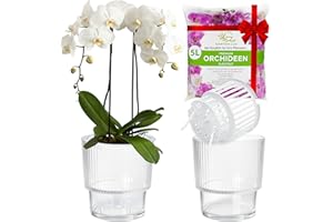 Garten Lux Zestaw 3 doniczek do storczyków, białe, średnica 16 cm, 2 l, z granulatem glinianym, 2,5 l, do storczyków, duże doniczki z białego tworzywa sztucznego, do użytku wewnątrz