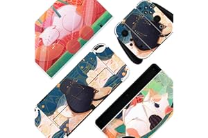 BelugaDesign Fat Cat Skin | Autocollant en vinyle pastel | Motif feuilles d'animaux kawaii mignonnes de dessin animé compatible avec Nintendo Switch OLED (Switch OLED, multicolore)