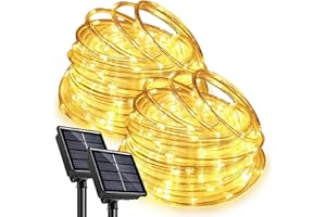 SINGCHUNGTE [2 Stück] 100 LED Solar Lichtschlauch, 12M Außen Lichterkette Schlauch Glasklar, LED Lichterketten Außen Warmweiß für Hochzeit, Party und Weihnachten, Die Terasse
