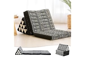 ‎LEEWADEE Leewadee - Bequeme Japanische Bodenmatratze - Thai Bodenliege mit Dreieckskissen - Futon Klappmatte - Thai Massagematte, 170 x 53 cm, Anthrazit Schwarz
