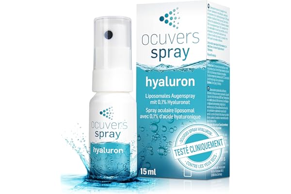 Ocuvers Hyaluron Spray oculaire – avec liposomes (15 ml) – contre la sécheresse oculaire. L’alternative aux gouttes pour les yeux secs.