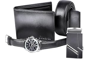 Souarts Ensemble de Montres pour Homme, Montre pour Homme, Cadeau d'anniversaire, Montre en Cuir synthétique, Coffret Cadeau, Noir, Mature