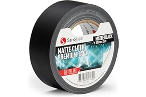 Profesjonalna Matowa Płócienna Taśma Samoprzylepna Czarna 50mm x 25m. Świetna do Prac z Dźwiękiem i Światłem, Bezodblaskowa Nieprzemakalna Taśma, Łatwo Rozdzierana Rękoma, Od Sanojtape