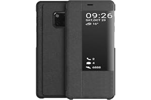 KANSI kompatibel mit Huawei Mate 20 Pro Hülle, Smart View Flip Hülle + Schutzfolie - Schwarz