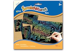MAMMUT 158007 - Kratzbilder ScratchKunst, Motive Tiere, Komplettset mit 4 Kratzbildern Regenbogen, Kratzstäbchen und Anleitung, Scraper, Kratzset für Kinder ab 3 Jahre