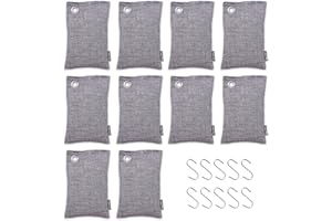 Fonday - Paquete de 10 bolsas desodorizantes de carbón de bambú (100 g cada una) con gancho, eliminador de olores y absorbente de aire para bolsa de gimnasio, zapatos, coche, armario de mascotas