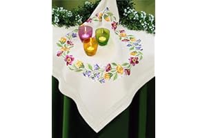 KAMACA Set da ricamo floreale con punto a gambo predisegnato, set completo per ricamo fai da te per adulti (corona floreale MD 80 x 80 cm)