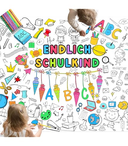 LZMY JEKA Color-Your-Own Paper Tablecloth For School Start | First Day Of School Gift & Decoration | DIY Coloring Activity For Kids (Mal Mich Bunt)