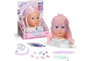 BABY born Styling Kopf Kreativ - Puppen Frisierkopf für Kinder ab 3 Jahren - Schminkkopf mit hochwertigem rosa Haar inkl. Markern zum bemalen & über 20 weiteren Accessoires