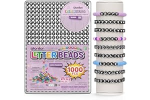 GIONLION 1000Pcs Letter Beads Black, Round Alphabet Beads Friendship Bracelet Kit with Elastic String in Box, Colorful Smile Heart Preppy Bead for Jewelry Making, DIY Gift for Girls