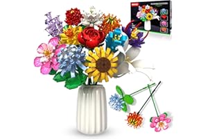 OKKIDY Flower Bouquet Building Set, 1009PCS Creative DIY Toys Home Office Desk Decor, 12 Artificial Flowers Botanical Collection Building Bricks Valentines Birthday Gifts for Adult Kids Women Girls Ages 8+