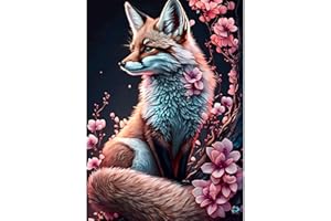 DOMROM Diamond Art Painting Kits for Adults, Fox Diamond Painting Kits Full Round Drill DIY 5D, Flower Diamond Art Kits Animal Gem Arts and Crafts Gift Home Wall Decor 30X40cm