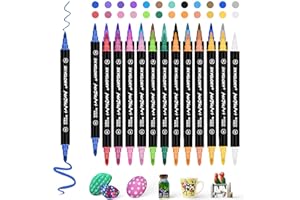 Benxdara Acrylic Paint Pens, 24 Colours Acrylic Markers Pens Set with Reversible Tip, Waterproof and Quick Dry Acrylic Paint Markers for Rock Painting, Glass, Stone, Ceramic, Wood