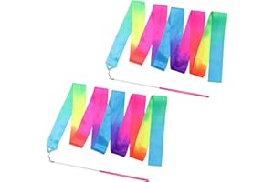 BPB 2 Packs Gymnastics Dance Ribbons with Pink Wand, 78.7 Inch Gymnastics Ribbons Streamers for Kids, Artistic Dancing Gymnastics, Circus Carnival Shows, Wand Baton Stick Twirling Rhythmic