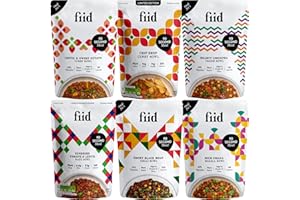​​Fiid 100% Natural Vegan Microwave Ready Meals Flavour Multipack - 6x 275g Pouches - 6 Flavours (Vegetarian Food Pouch, High in Fibre & Protein & Low in Sugar)