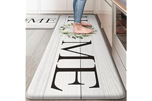KIMODE Anti Fatigue Kitchen Mats for Floor, Farmhouse Kitchen Rugs Sets of 2, Cushioned Kitchen Floor Mats, Comfort Standing Mats for Sink, Laundry, Office, Desk White 20"x47"+20"x32"