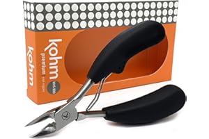 Kohm WHS-800 Chiropodist Style Toe Nail Clipper for Thick, Fungal or Ingrown Toenails, Large Heavy Duty Easy Grip Rubber Handle Podiatrist Style Toenail Clipper for Men, Seniors, Adults